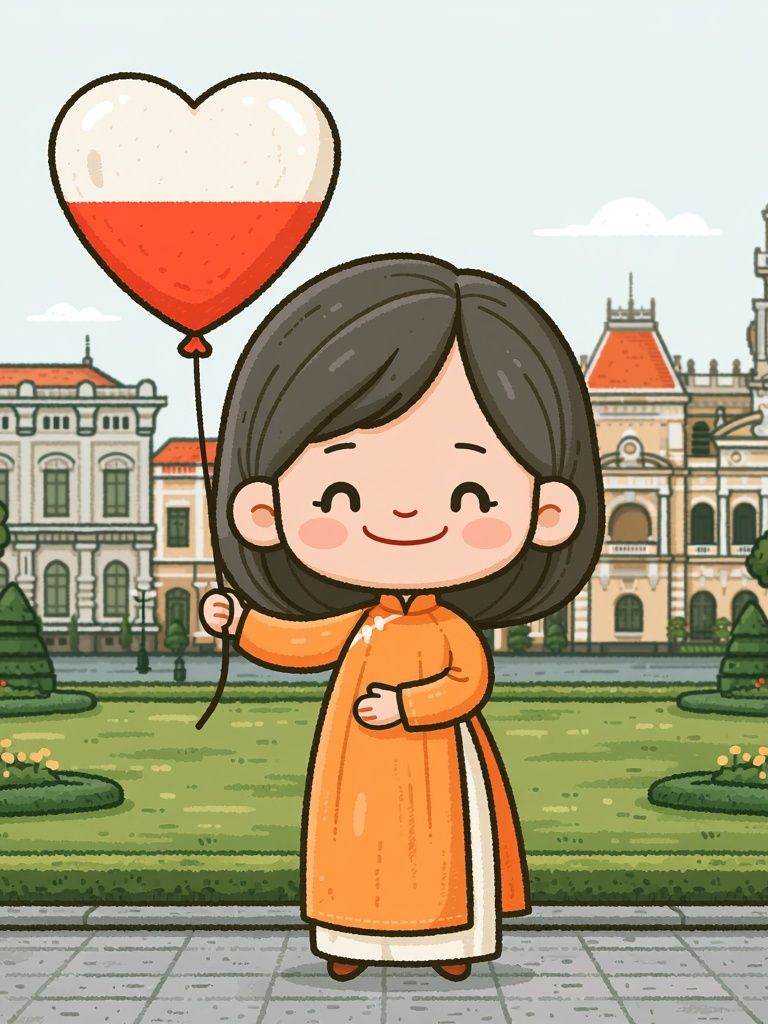 Hanoi Girl with Heart Balloon Print. poster — illustration art