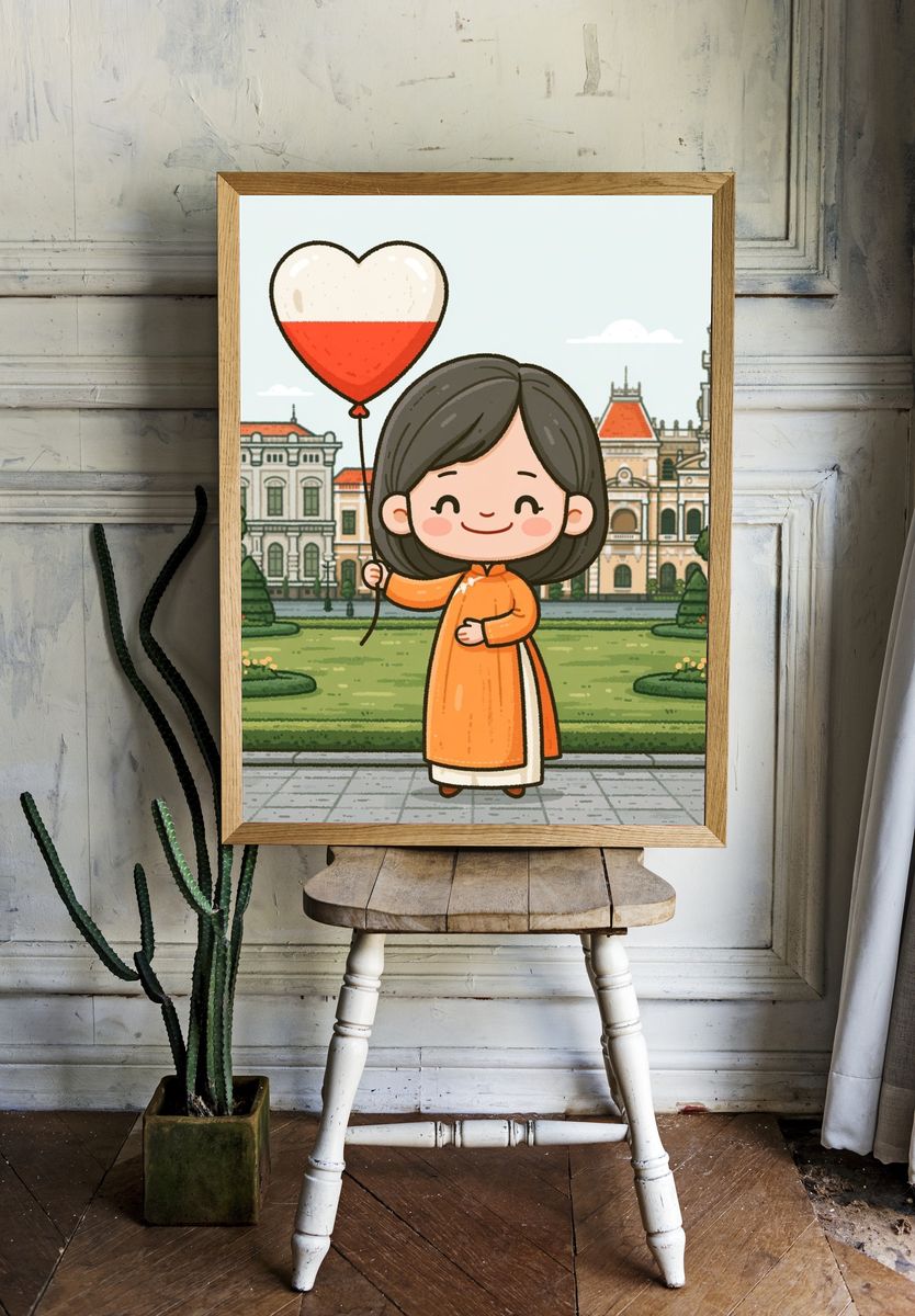 Hanoi Girl with Heart Balloon Print. — room view 1