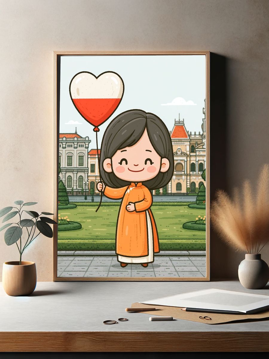 Hanoi Girl with Heart Balloon Print. — room view 2