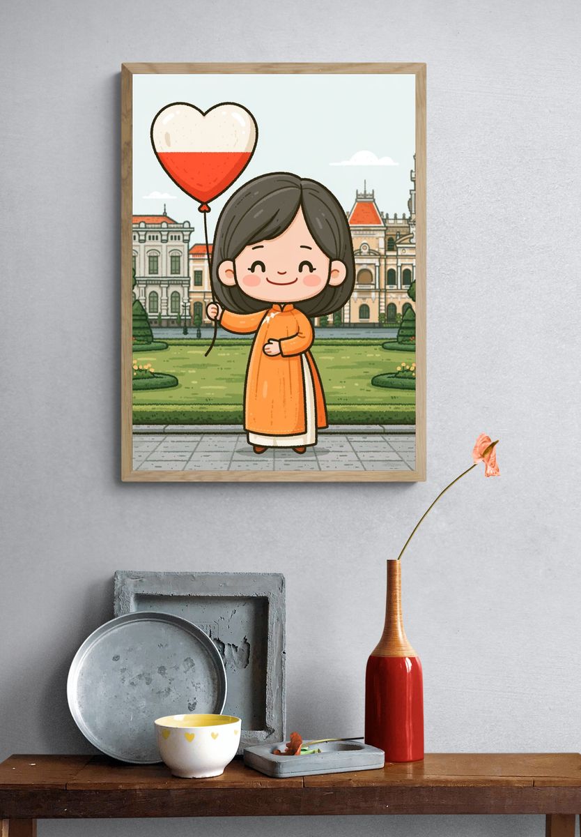 Hanoi Girl with Heart Balloon Print. — room view 3