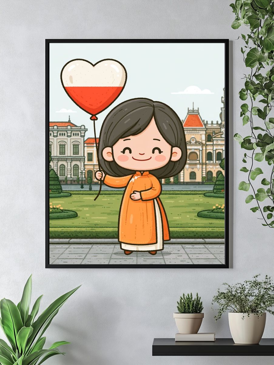 Hanoi Girl with Heart Balloon Print. — room view 4