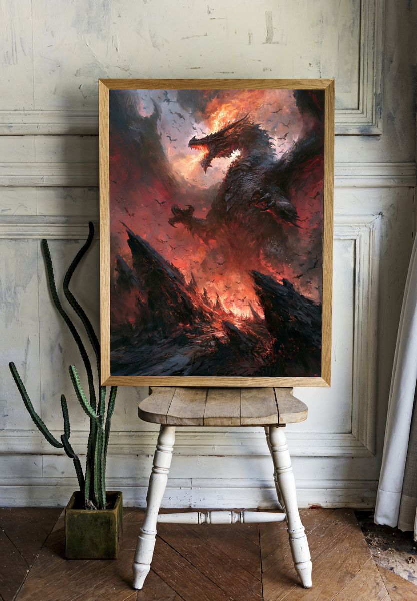 Fire Dragon Fantasy Art Print. — room view 1