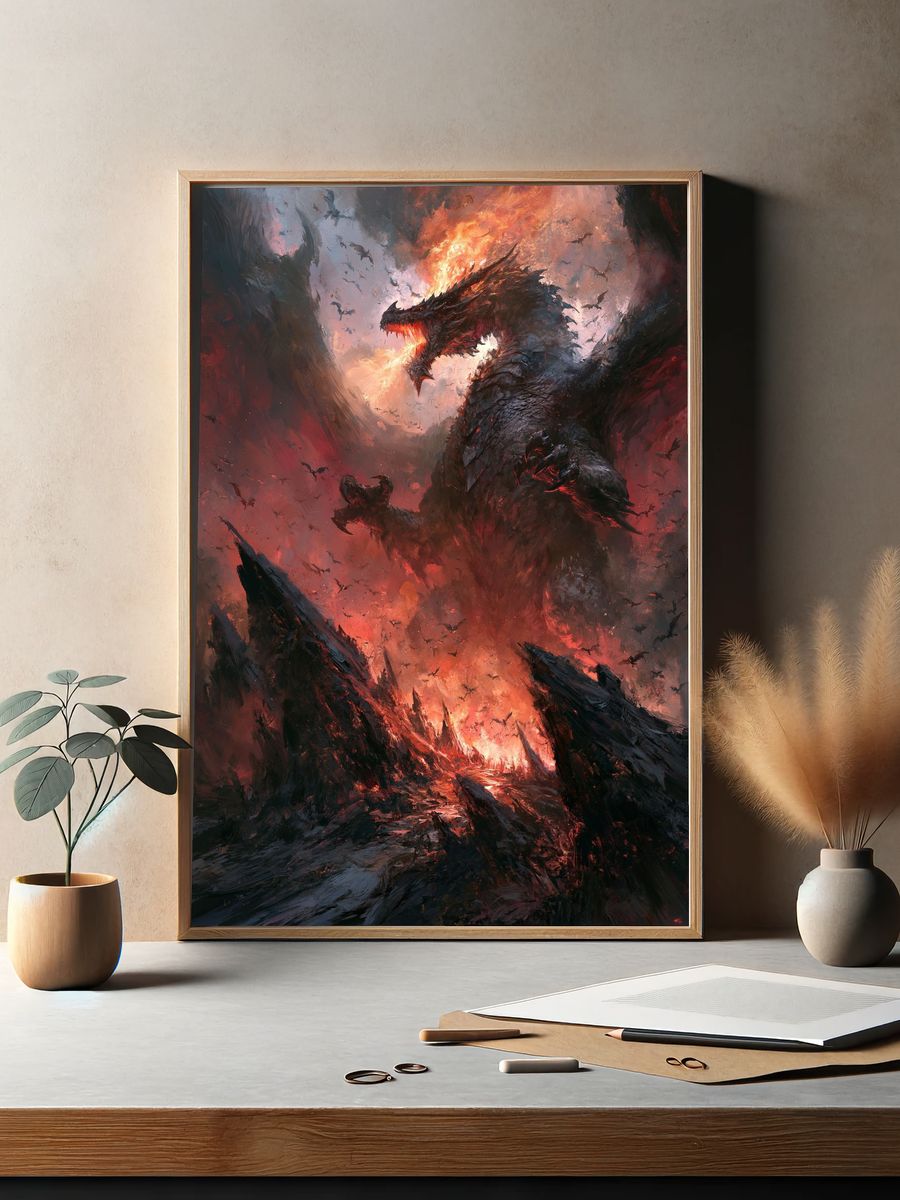 Fire Dragon Fantasy Art Print. — room view 2