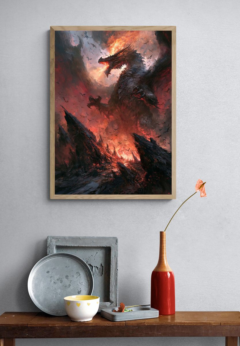 Fire Dragon Fantasy Art Print. — room view 3