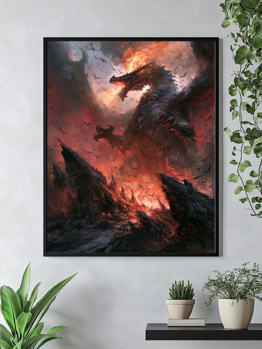 Fire Dragon Fantasy Art Print. — room view 4