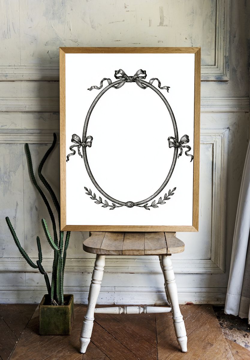 Ornate Ribbon Oval Frame Print. room preview