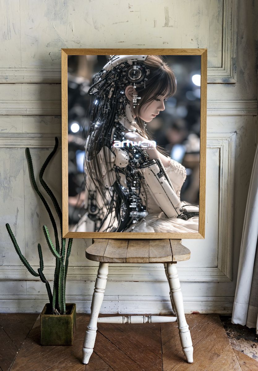 Cybernetic Girl Portrait Print. room preview