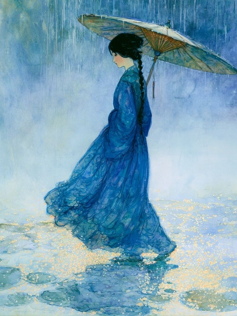Umbrella Girl Watercolor Print. poster detail
