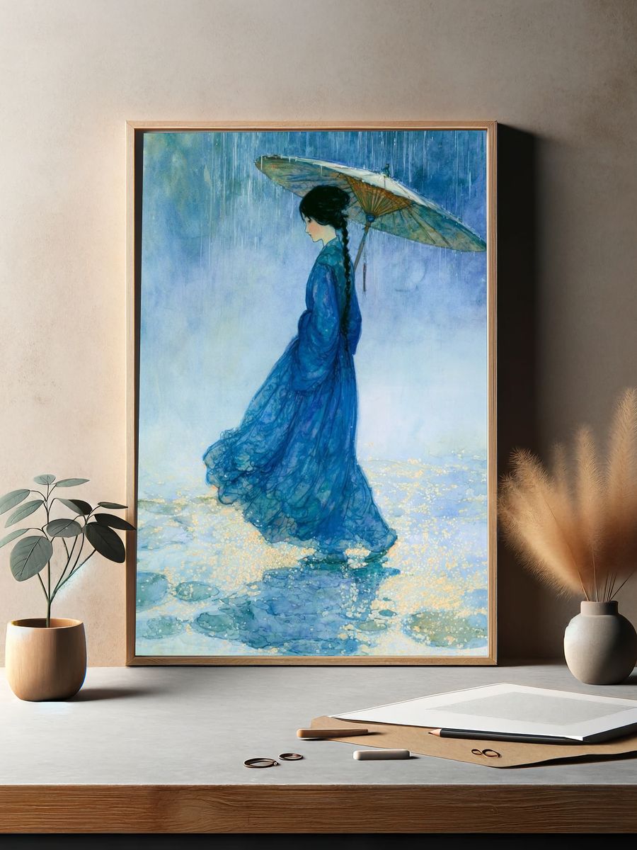 Umbrella Girl Watercolor Print. — room view 2