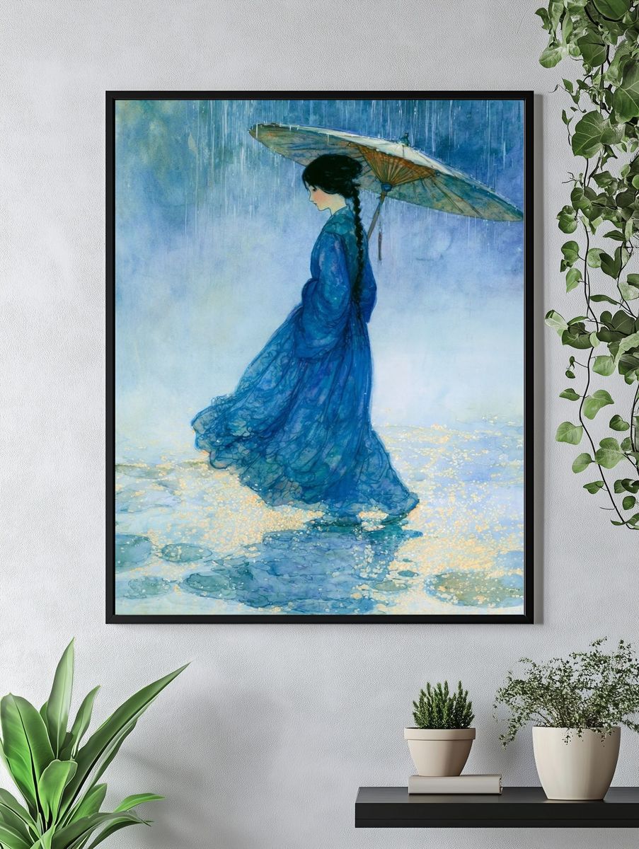 Umbrella Girl Watercolor Print. — room view 4