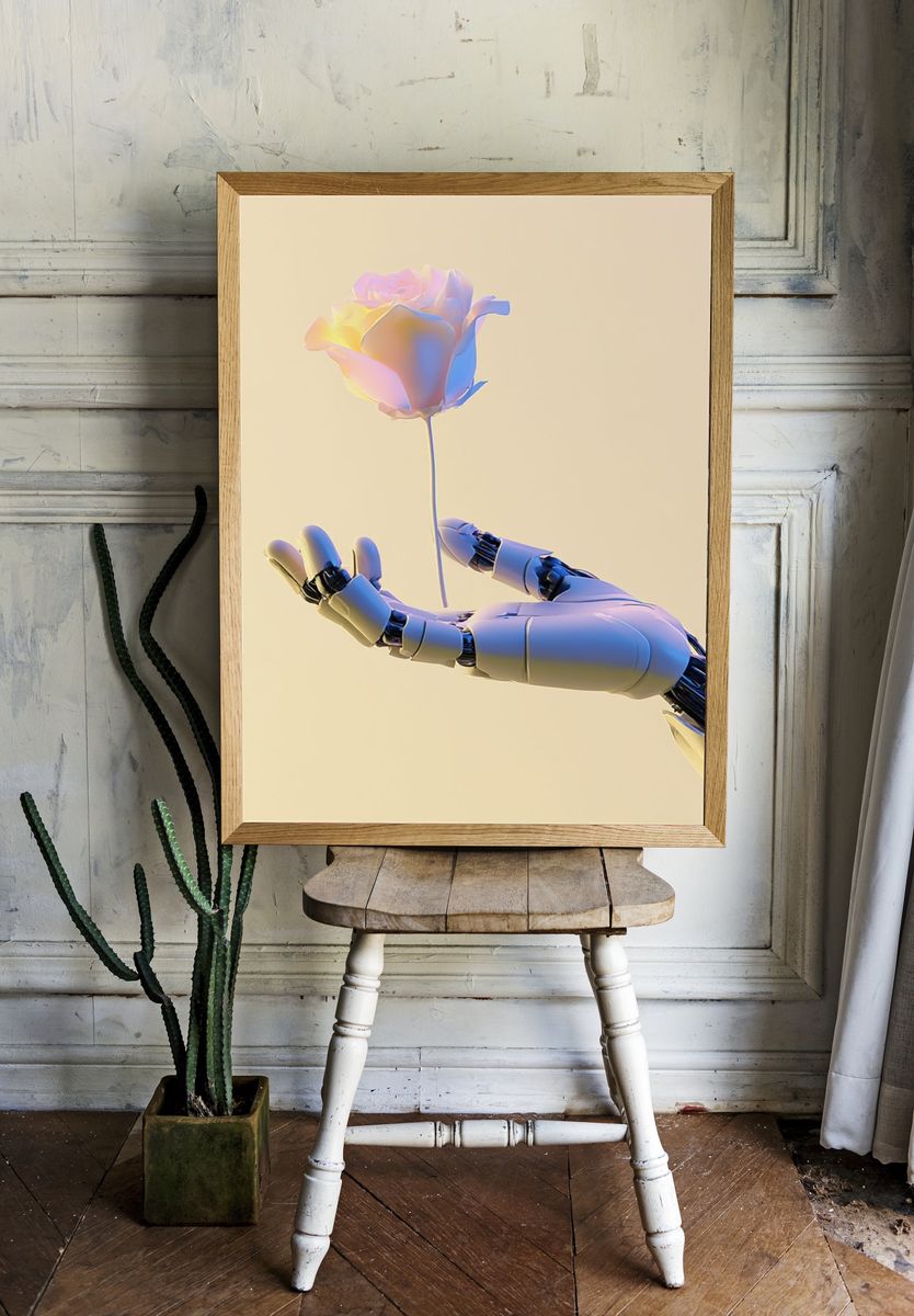 AI Hand and Rose Illustration Poster. — room view 1