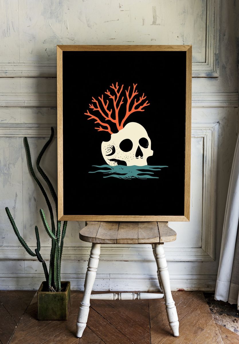 Coral Skull Illustration Poster. room preview