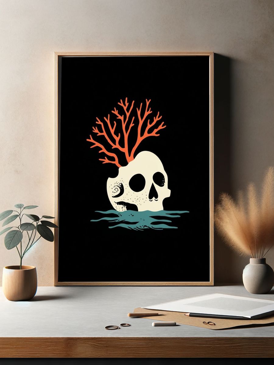 Coral Skull Illustration Poster. — room view 2