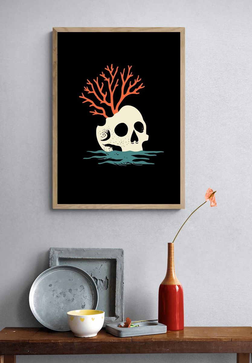 Coral Skull Illustration Poster. — room view 3