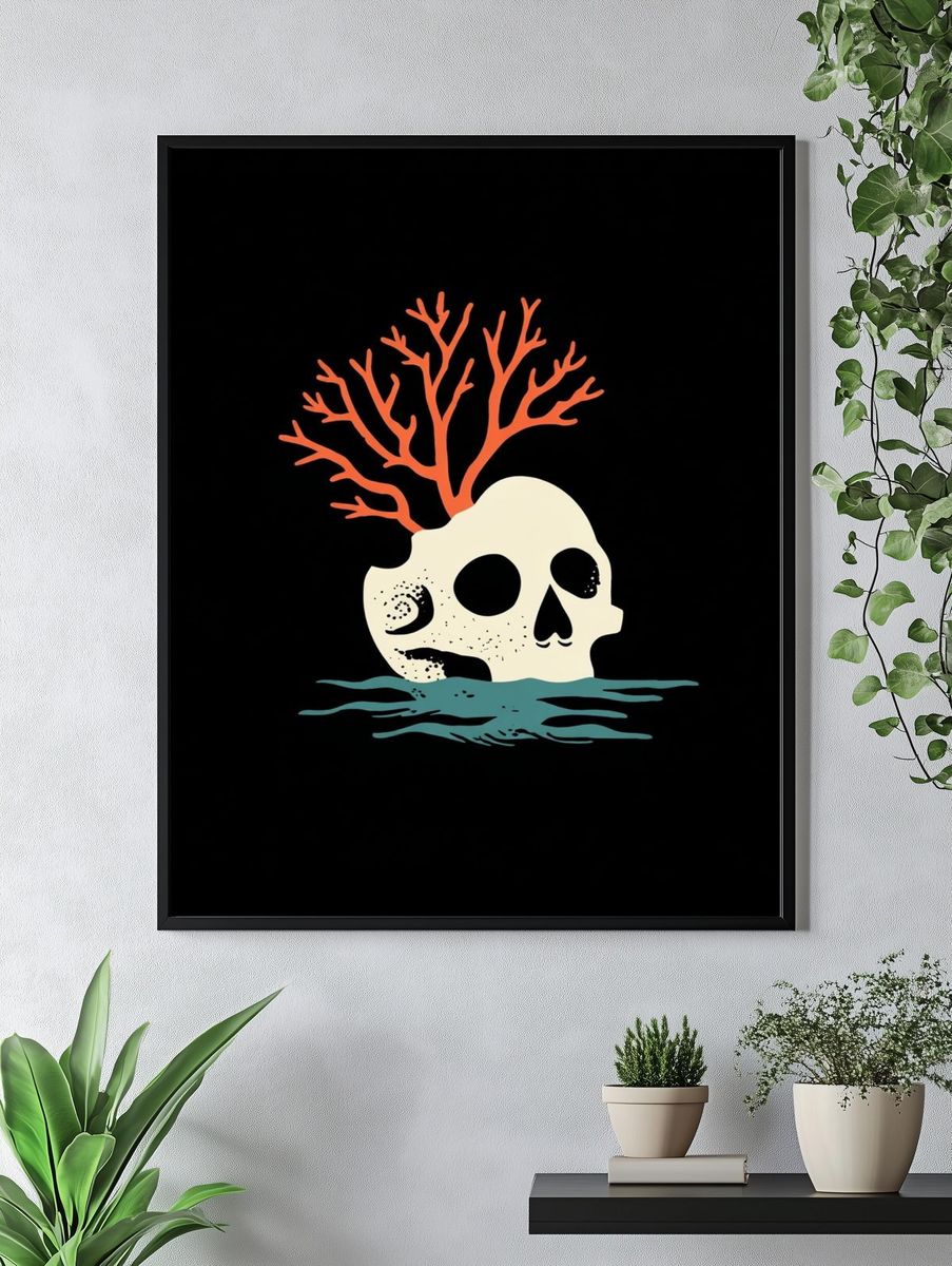Coral Skull Illustration Poster. — room view 4
