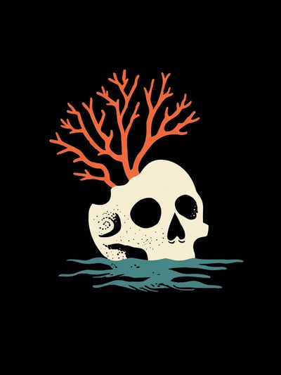 Coral Skull Illustration Poster.