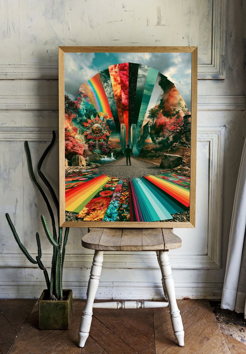 Surreal Rainbow Portal Print. room preview