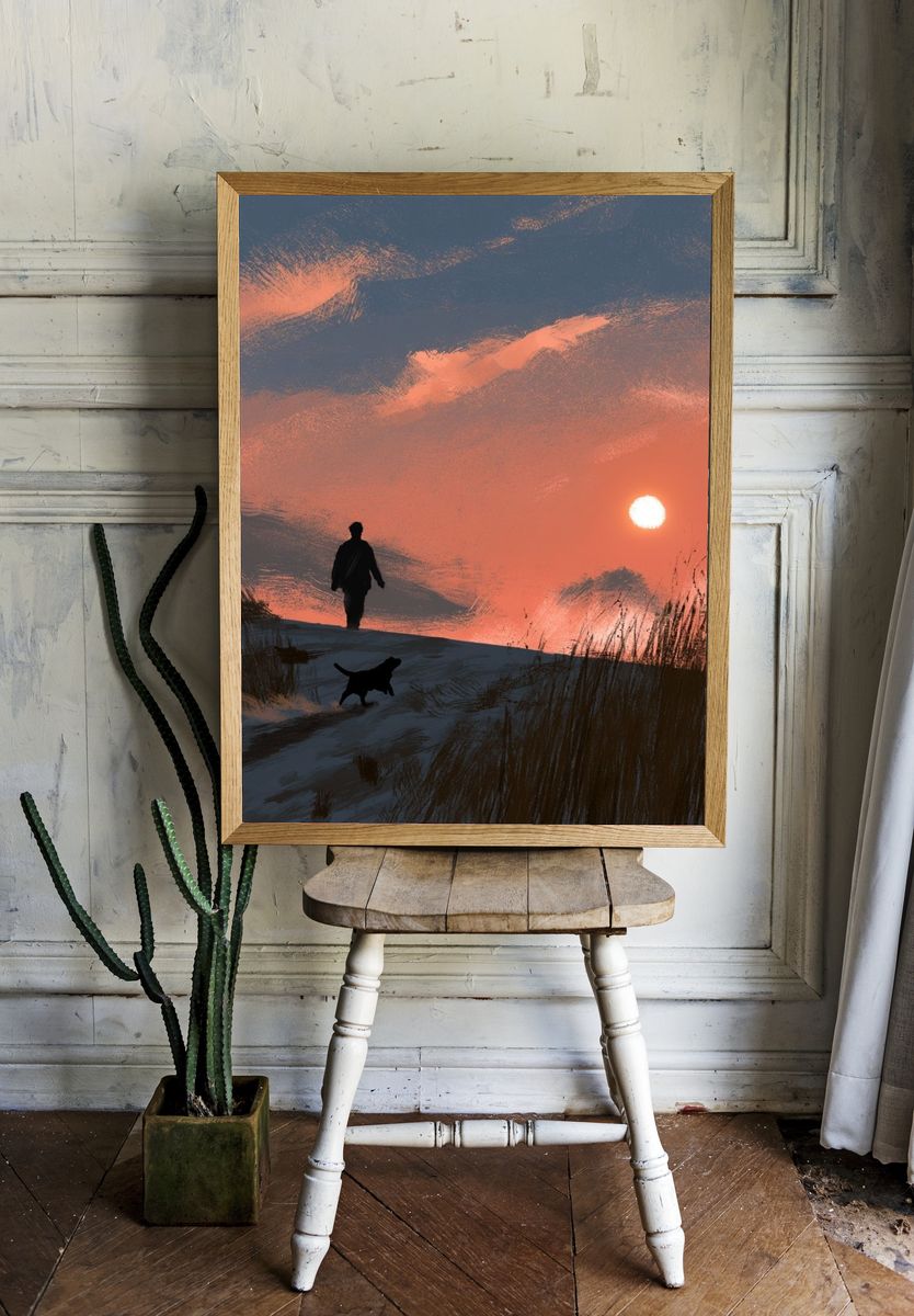 Sunset Dune Walk Illustration Poster. room preview