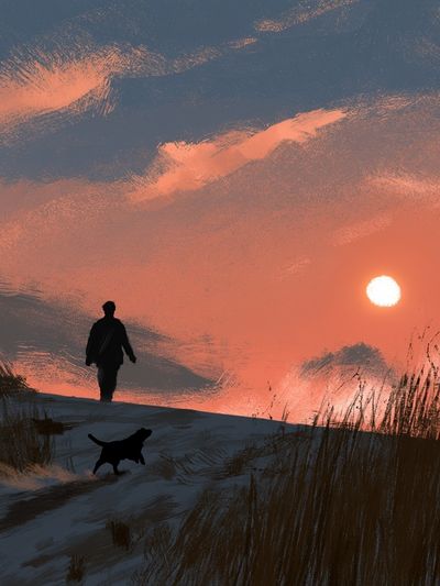 Sunset Dune Walk Illustration Poster.