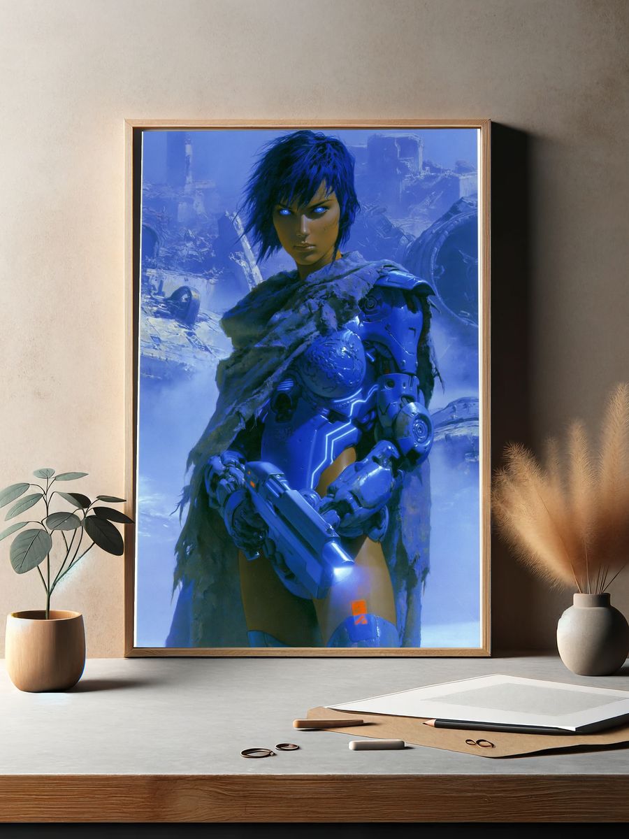 Cyberpunk Warrior Portrait Poster. — room view 2