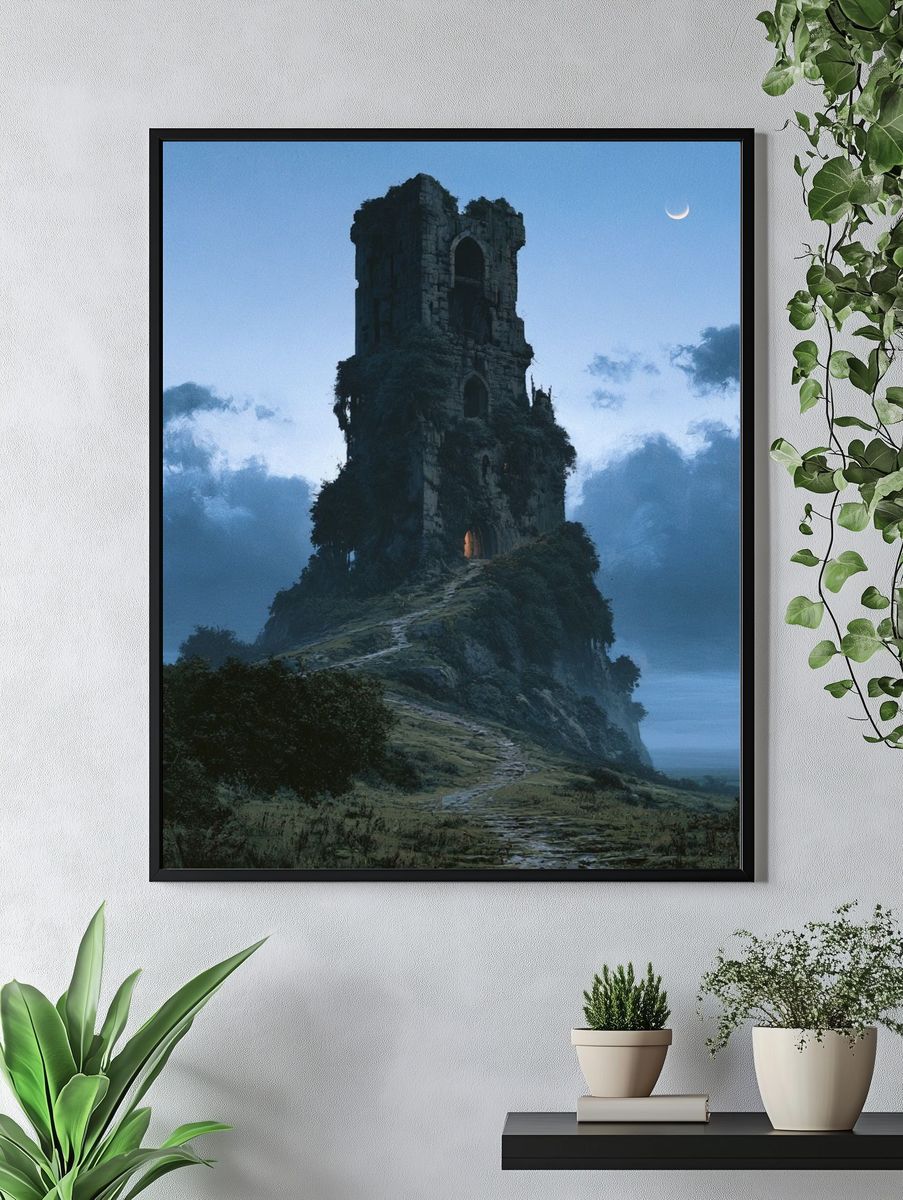 Moonlit Ruin Tower — Fantasy Print. — room view 4