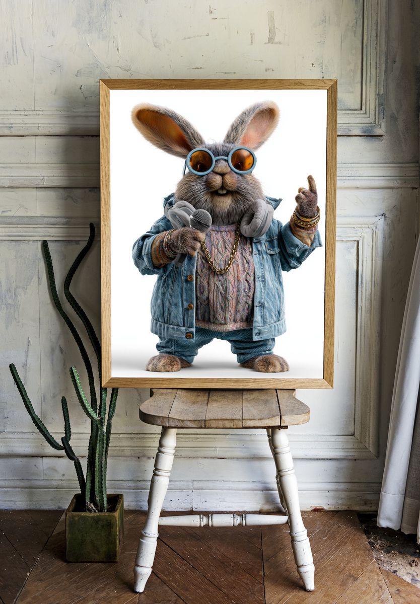 Cool Rabbit DJ Illustration Poster. room preview