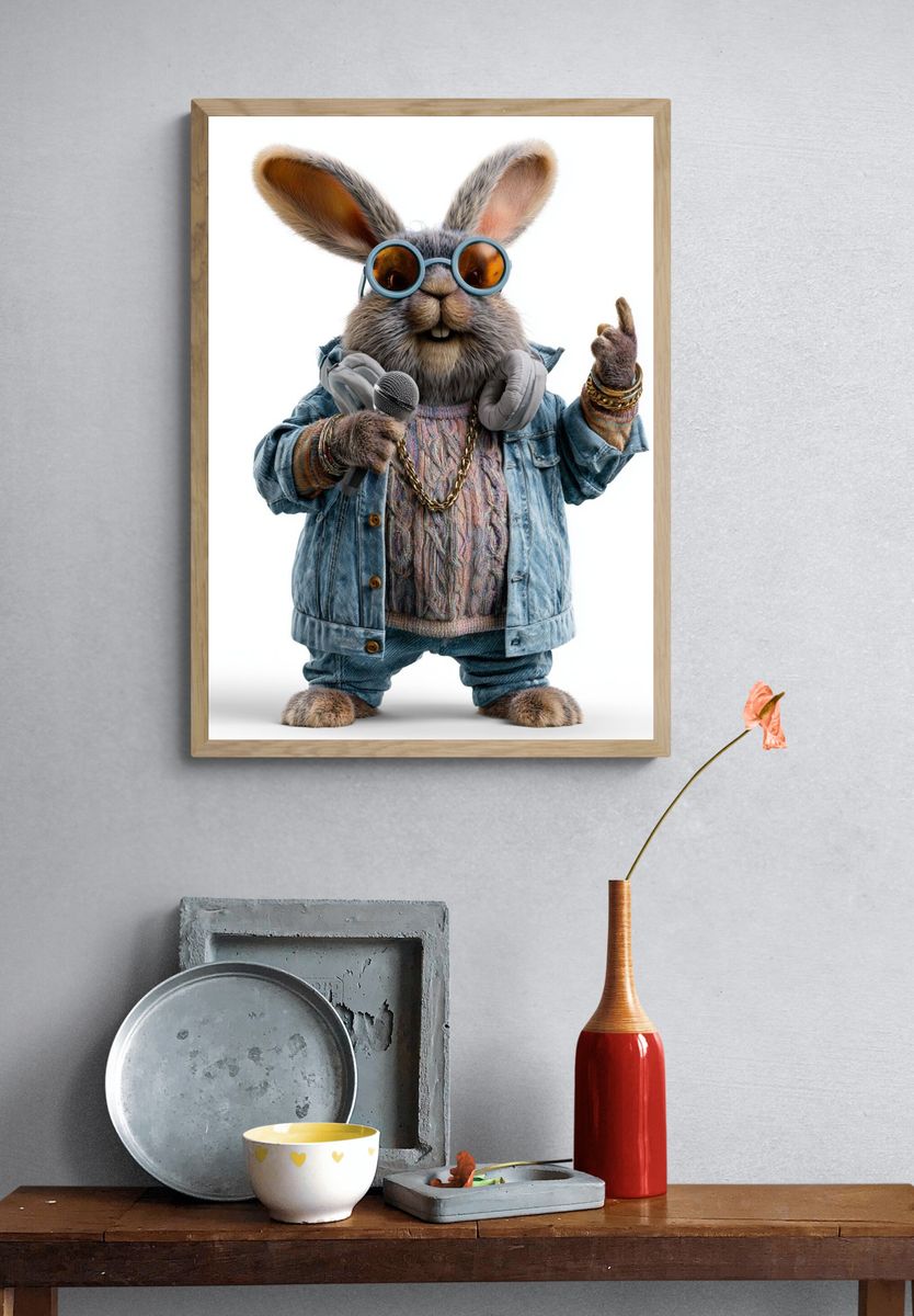 Cool Rabbit DJ Illustration Poster. — room view 3