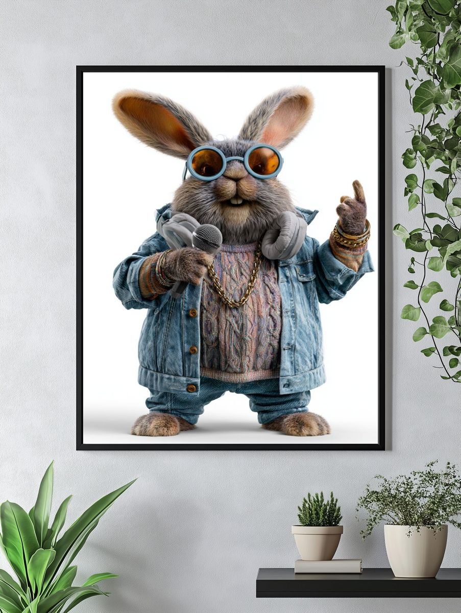 Cool Rabbit DJ Illustration Poster. — room view 4