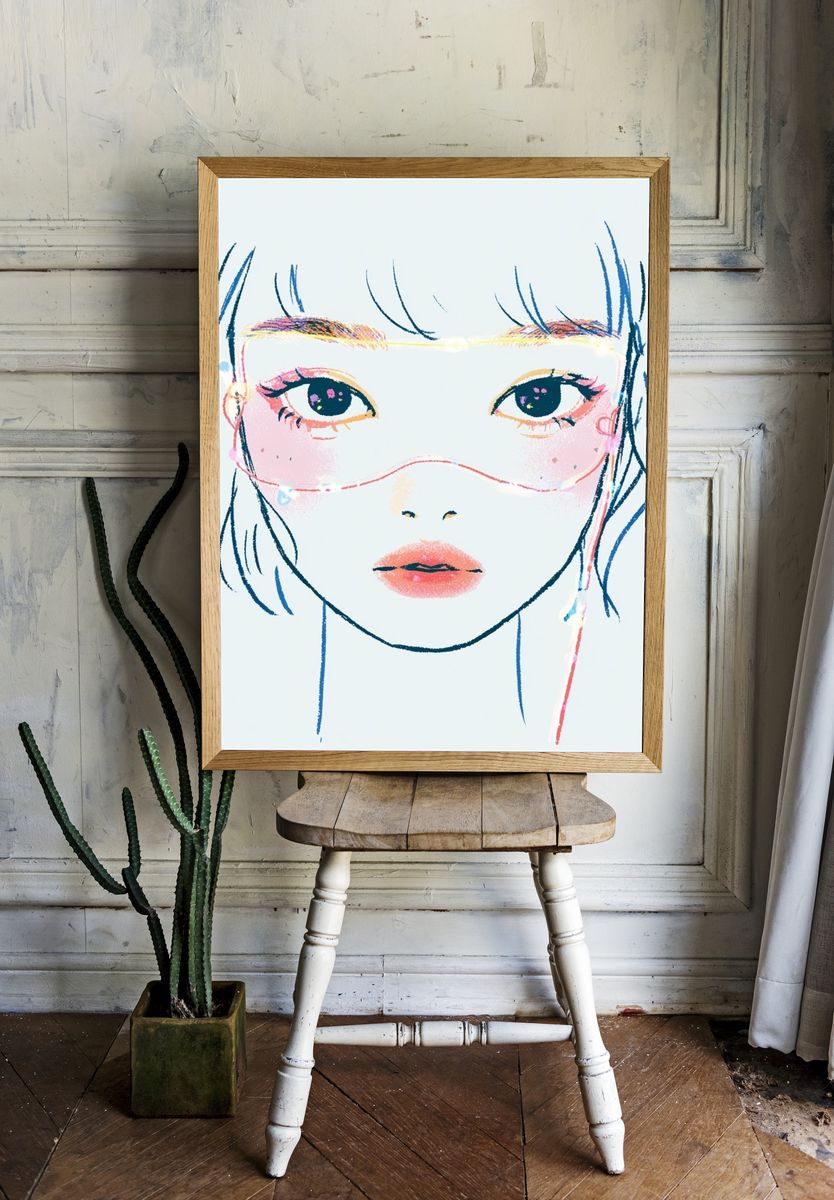 Pastel Girl Portrait Illustration Poster. room preview