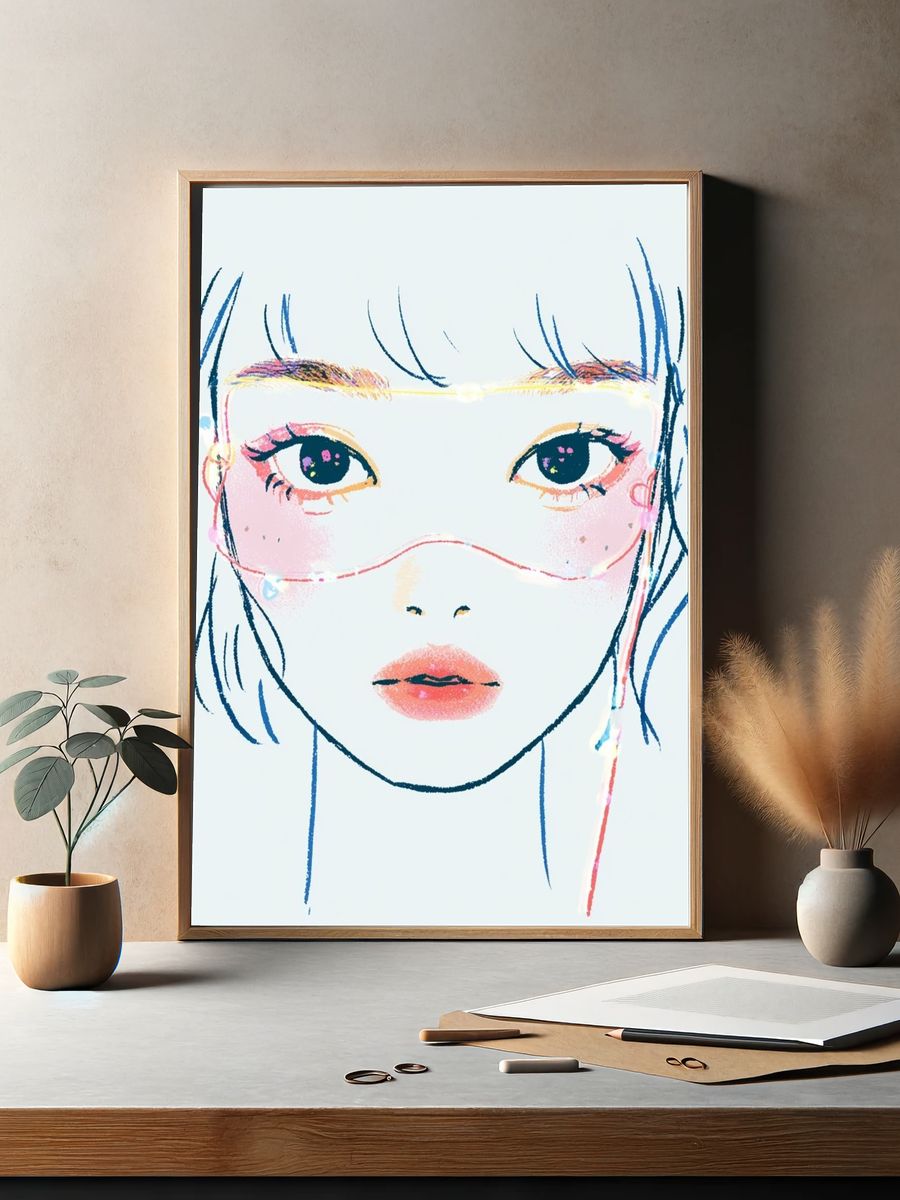 Pastel Girl Portrait Illustration Poster. — room view 2