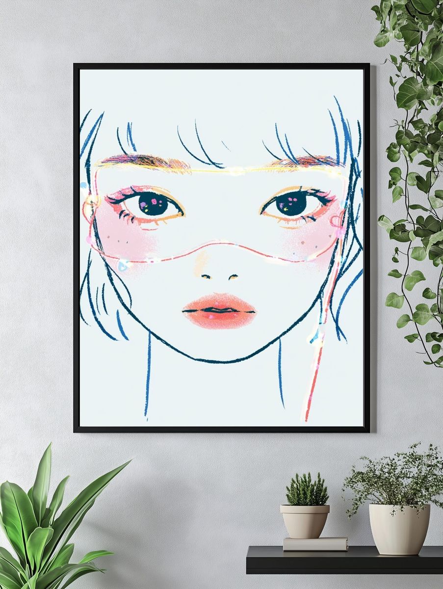 Pastel Girl Portrait Illustration Poster. — room view 4