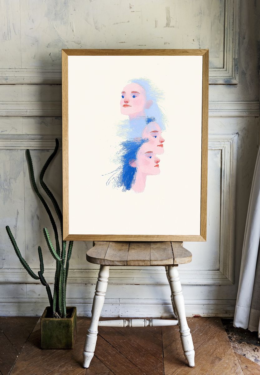 Dreaming Faces Illustration Poster. — room view 1
