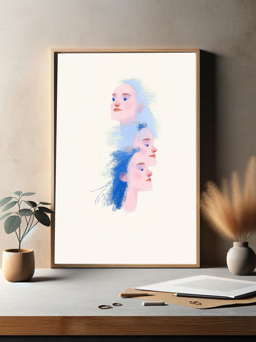 Dreaming Faces Illustration Poster. — room view 2