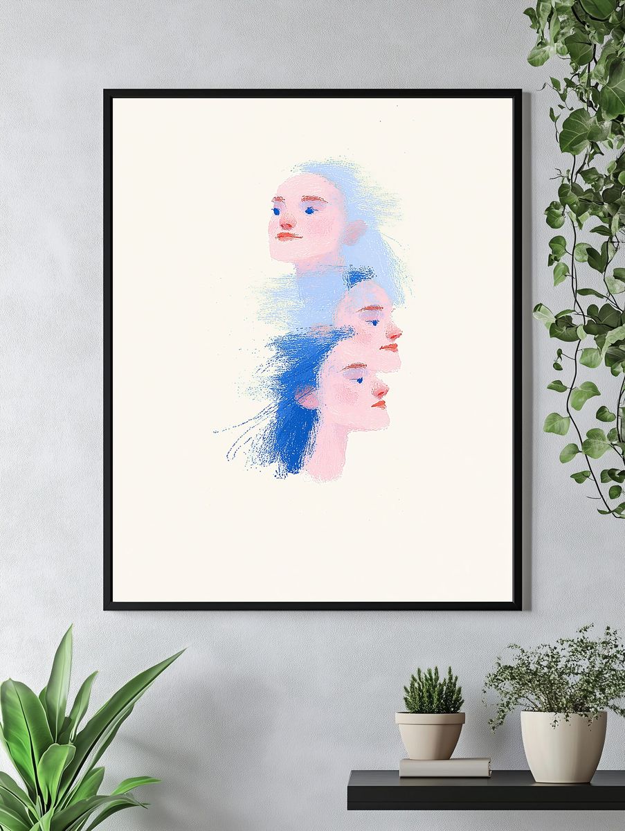 Dreaming Faces Illustration Poster. — room view 4