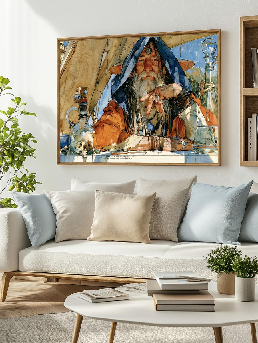 Wizard Alchemist Watercolor Poster. — room view 2