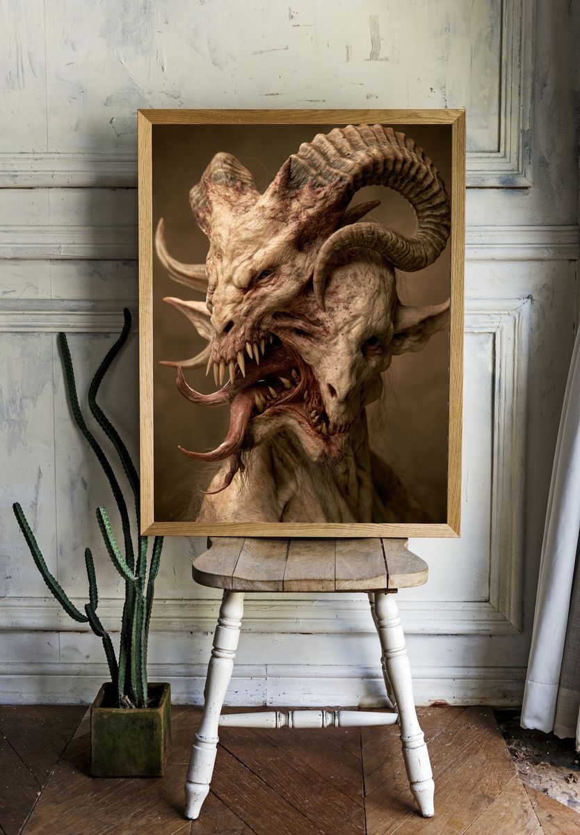Horned Demon Portrait Print. room preview