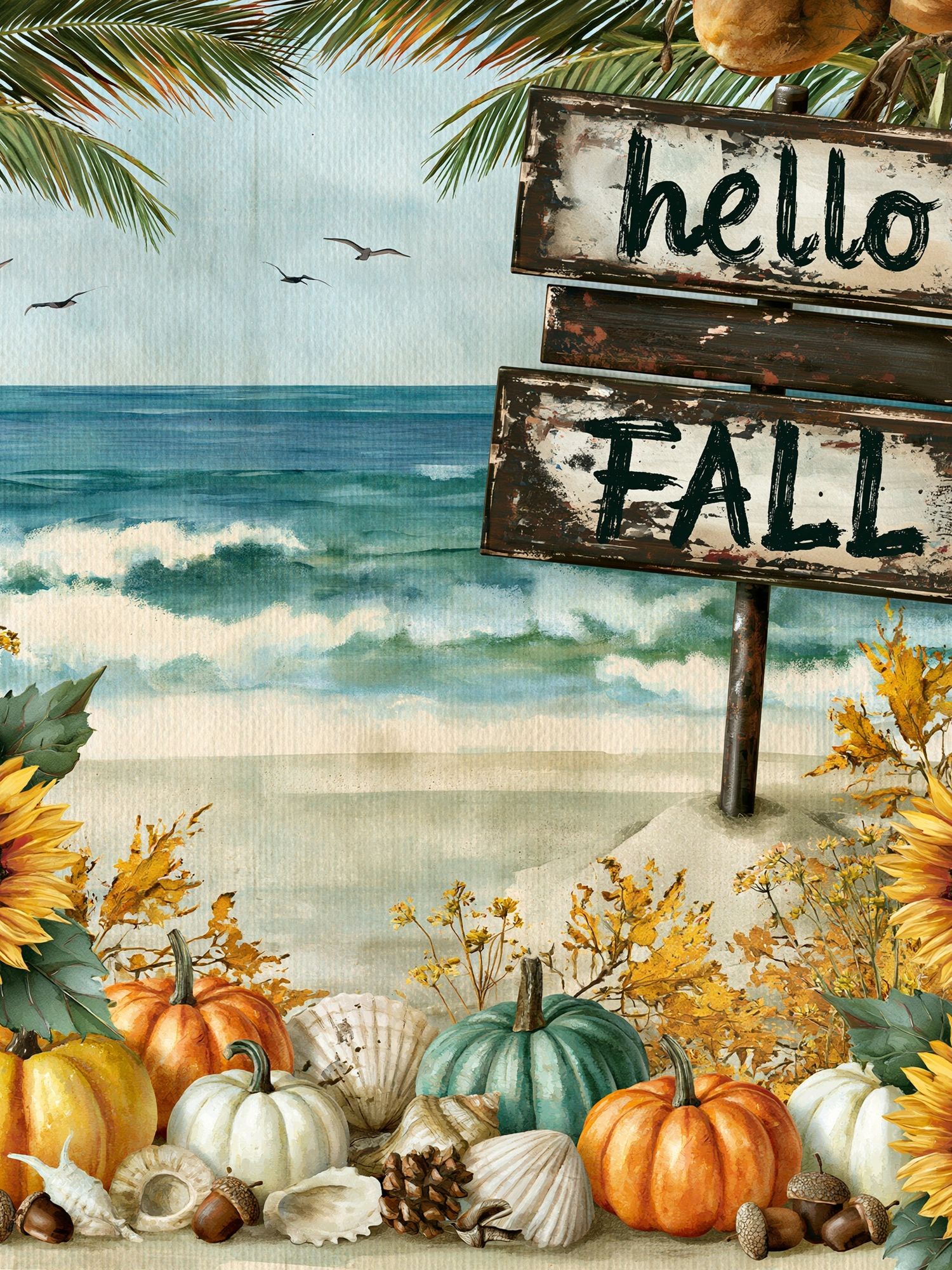 Hello Fall Beach Sign Poster. poster detail