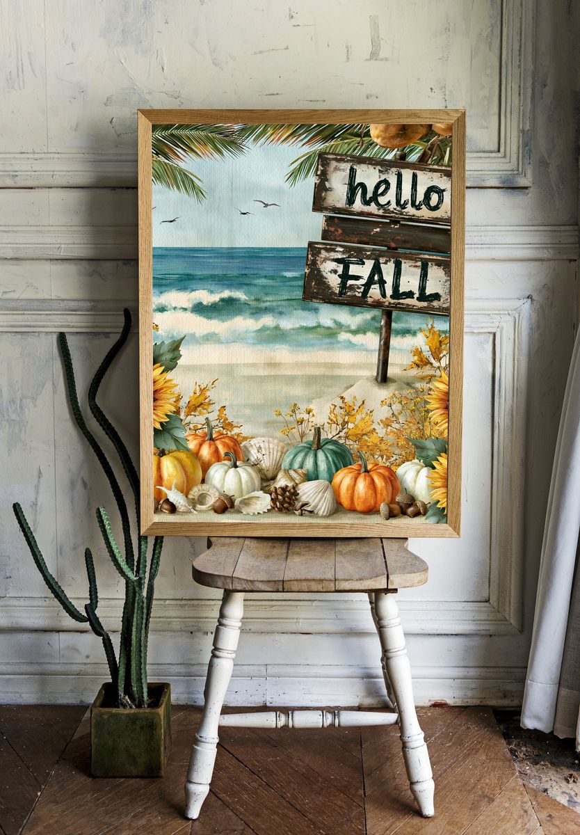 Hello Fall Beach Sign Poster. room preview