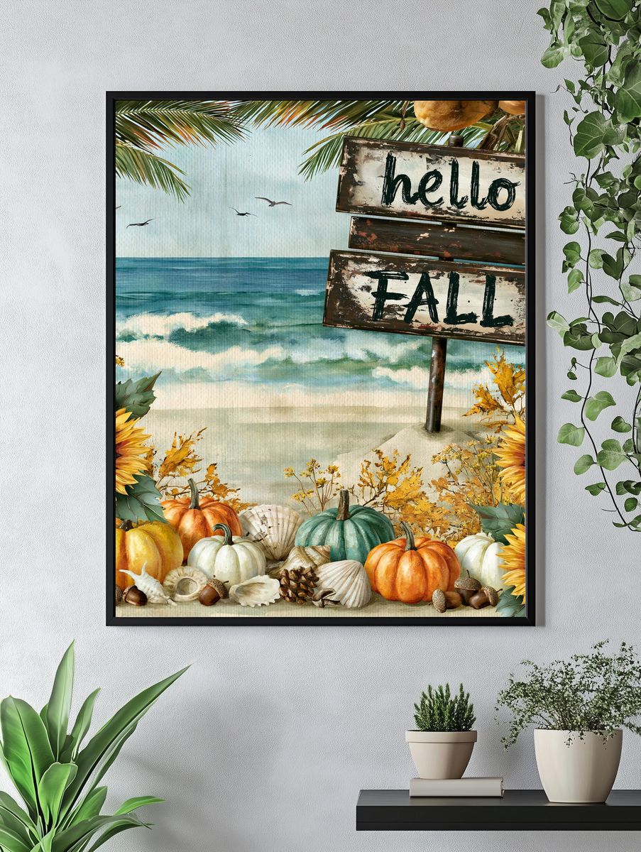 Hello Fall Beach Sign Poster. — room view 4
