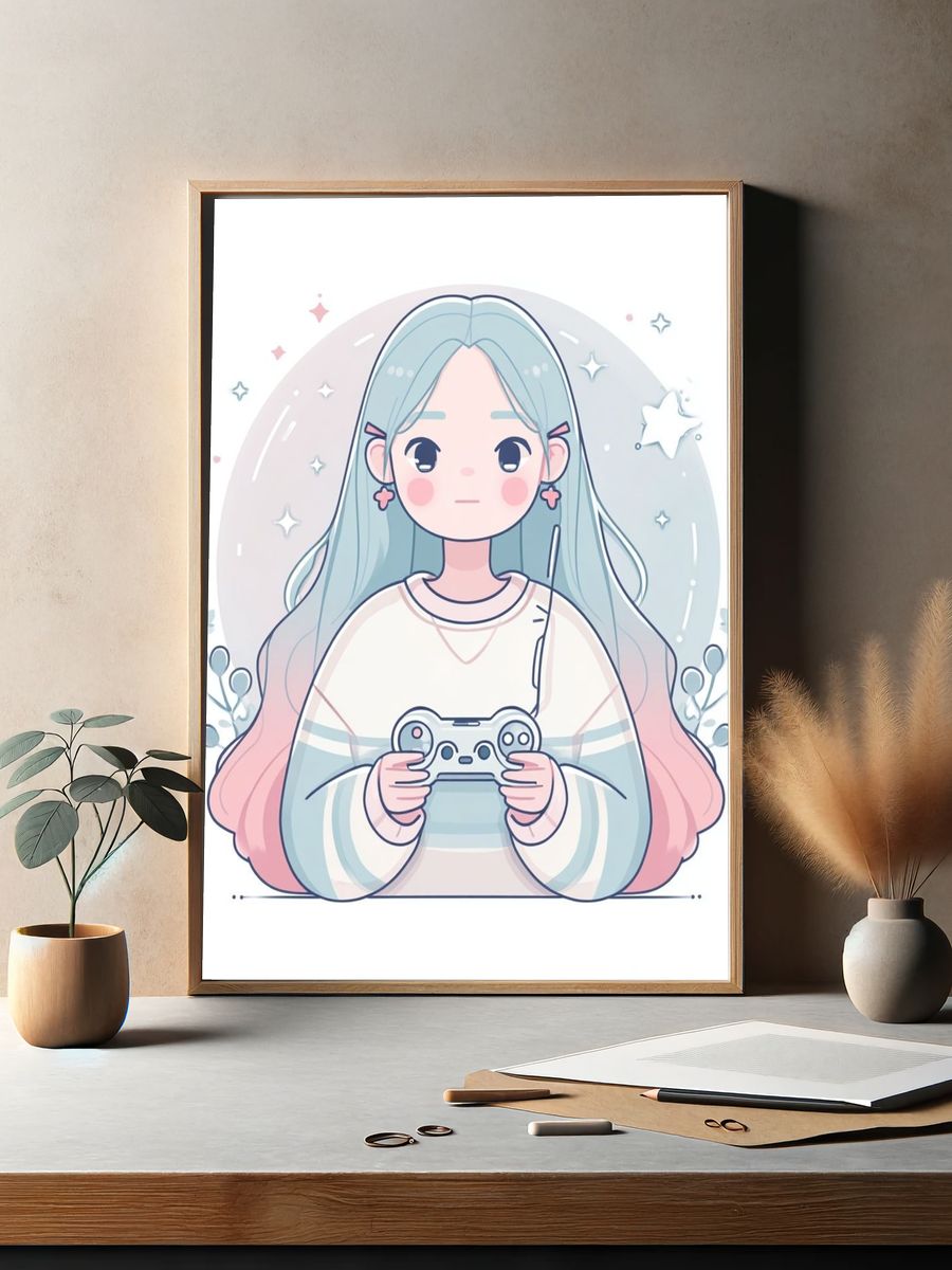 Pastel Gamer Girl Illustration Poster. — room view 2