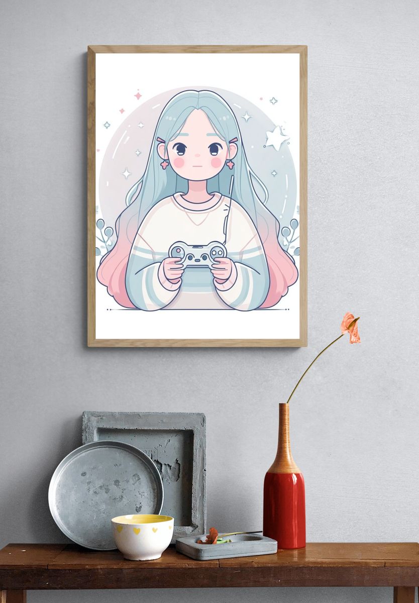Pastel Gamer Girl Illustration Poster. — room view 3