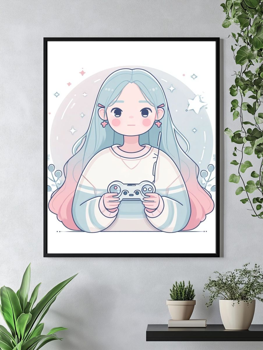 Pastel Gamer Girl Illustration Poster. — room view 4
