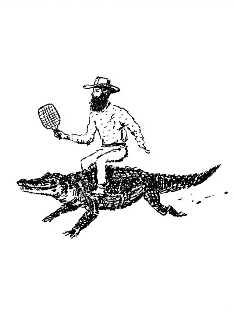 Cowboy on Alligator Print. poster detail