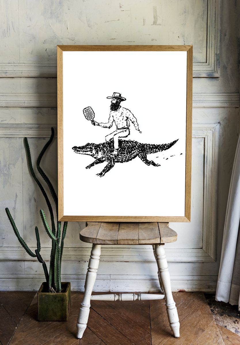 Cowboy on Alligator Print. room preview