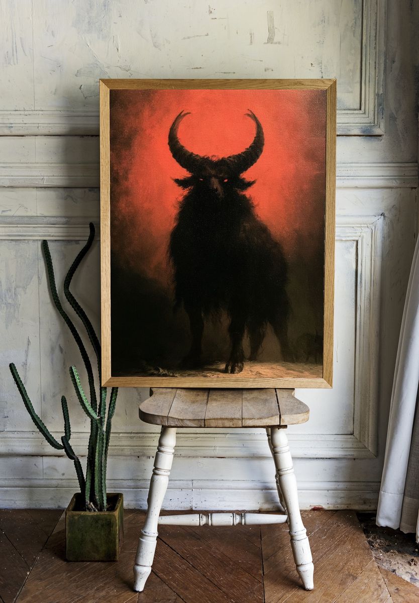 Horned Beast Dark Fantasy Print. room preview