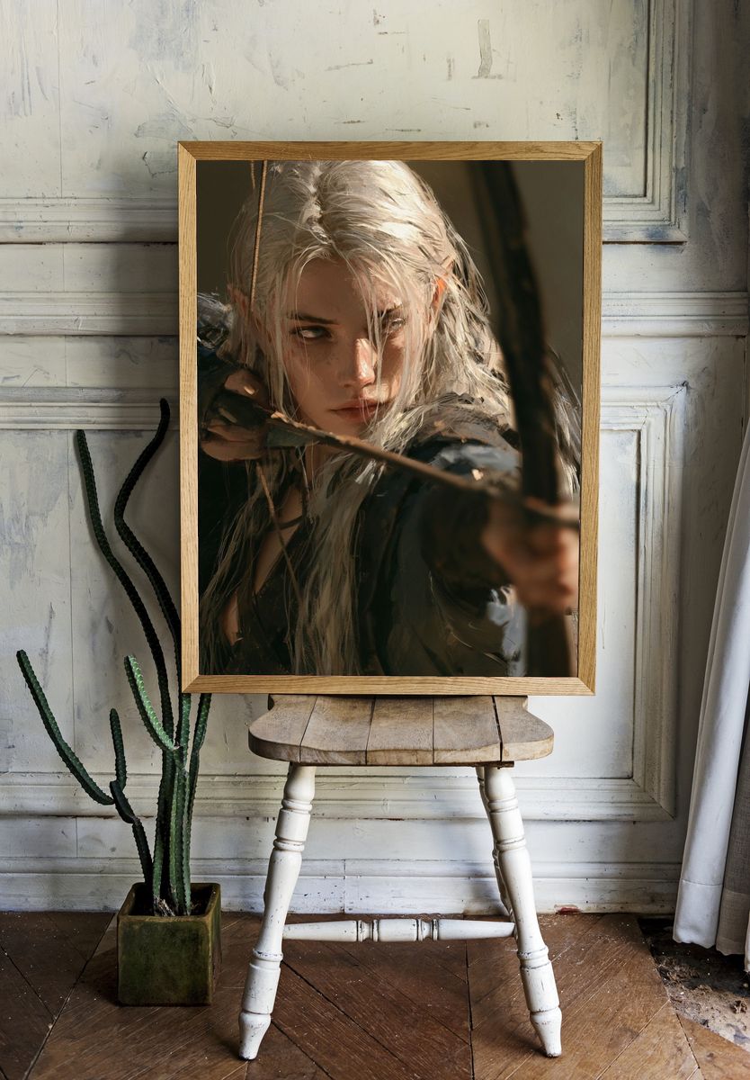 Elven Archer Portrait Print. room preview