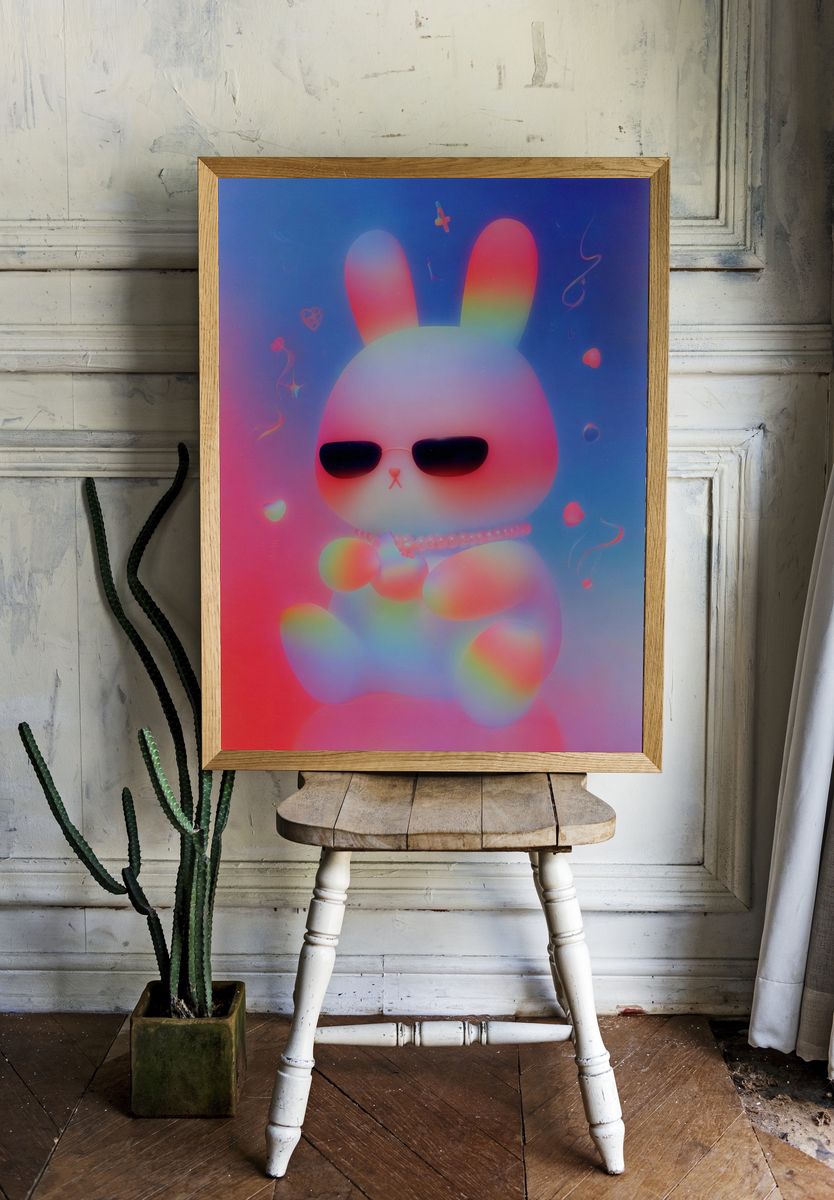 Rainbow Bunny Illustration Poster. room preview