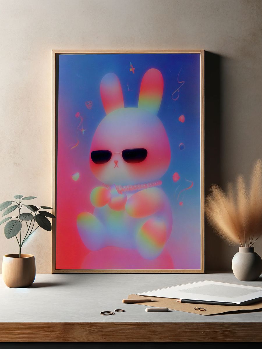 Rainbow Bunny Illustration Poster. — room view 2