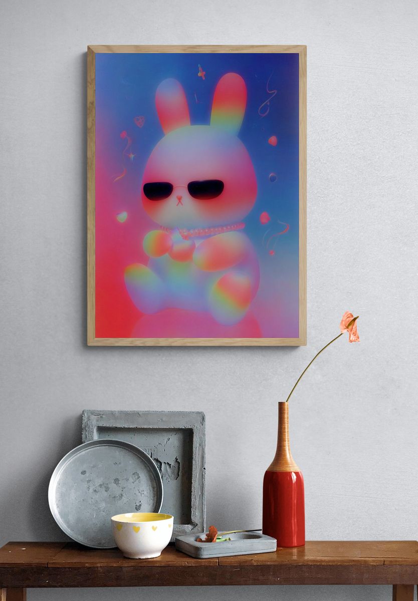 Rainbow Bunny Illustration Poster. — room view 3