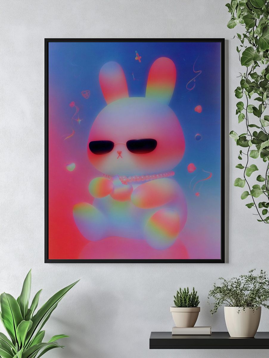Rainbow Bunny Illustration Poster. — room view 4